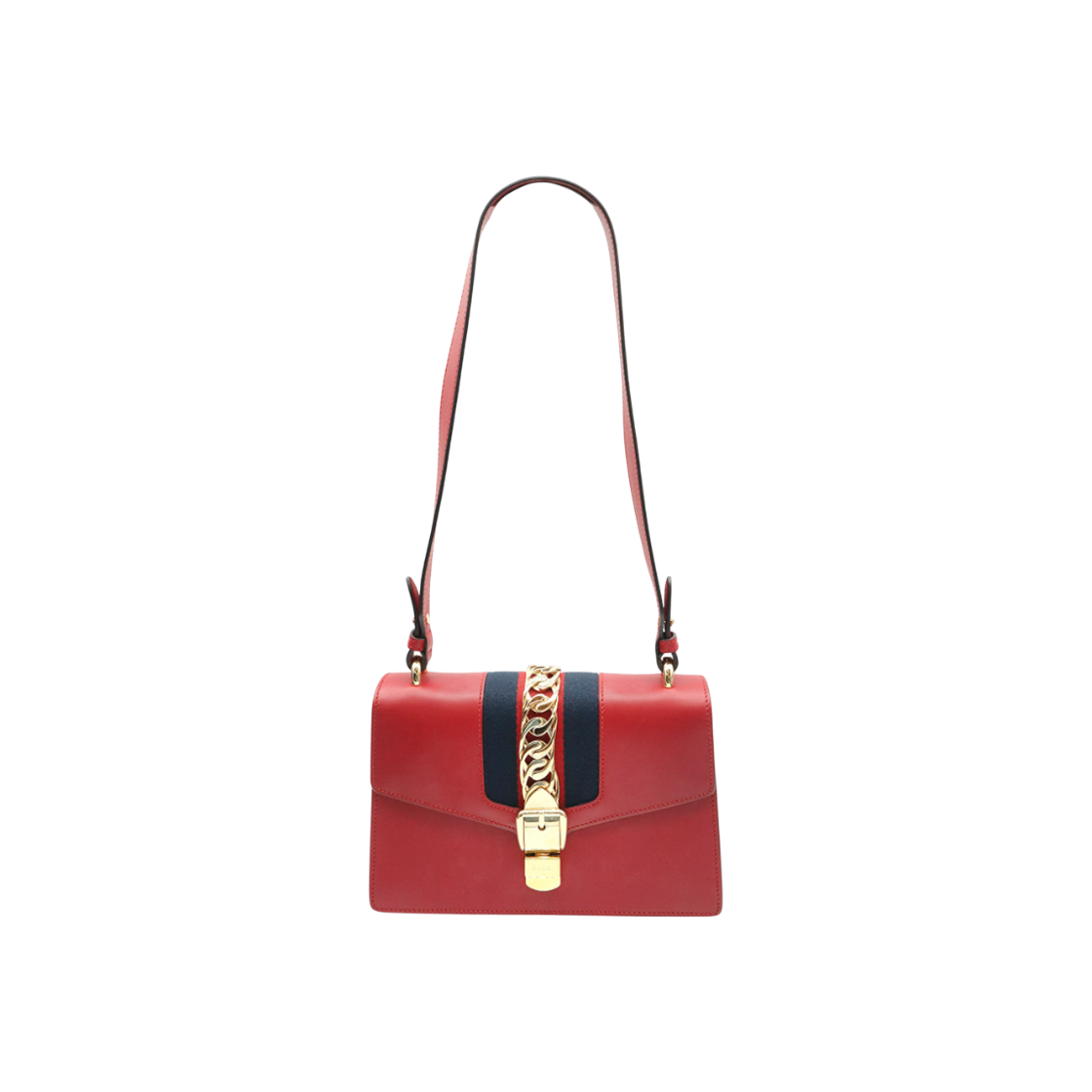 ITLFATNK7UJ2 Gucci  Red Leather WEB Ribbon Silvi Small 2WAY Bag