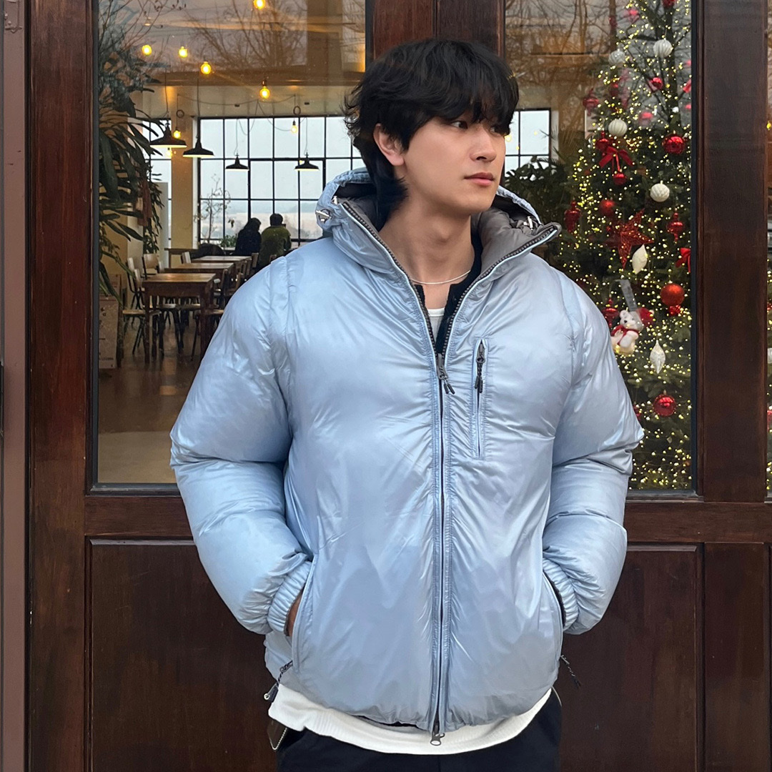 Thevinylhouse Reversible Padded Jacket Grey 착용 스타일