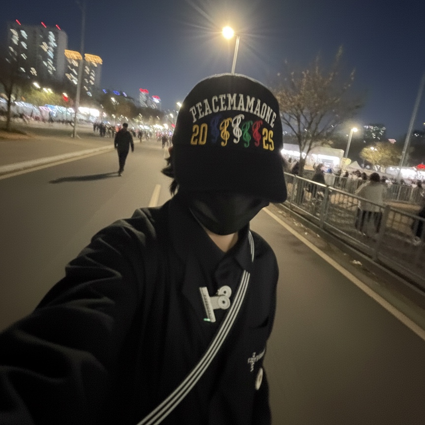 Peaceminusone x 2025 MAMA Awards Peacemamaone Cap Cotton, Peaceminusone x 2025 MAMA Awards Peacemamaone Coat Black 착용 스타일