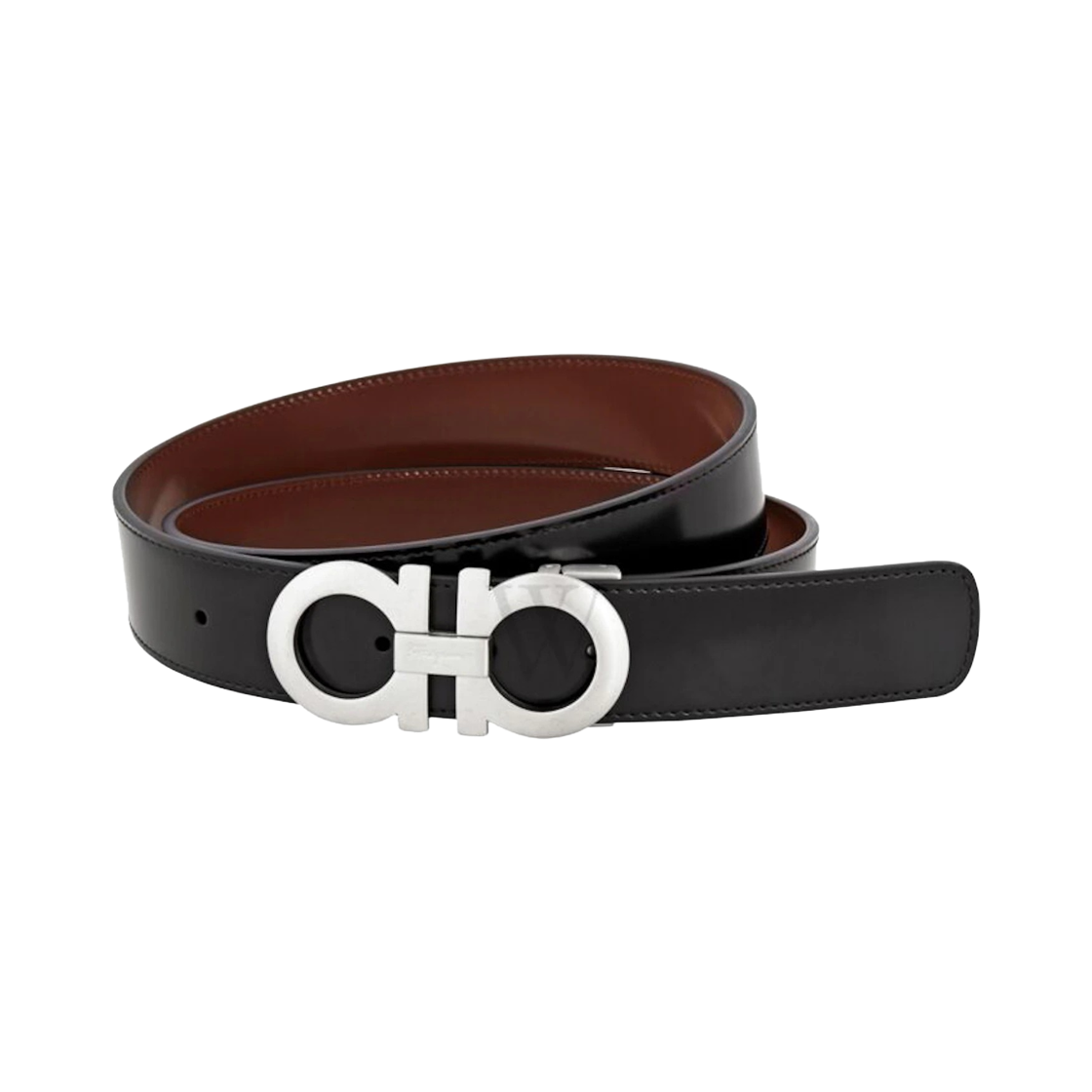 675542-312615 Ferragamo Reversible and Adjustable Gancini Belt Black Dark Brown