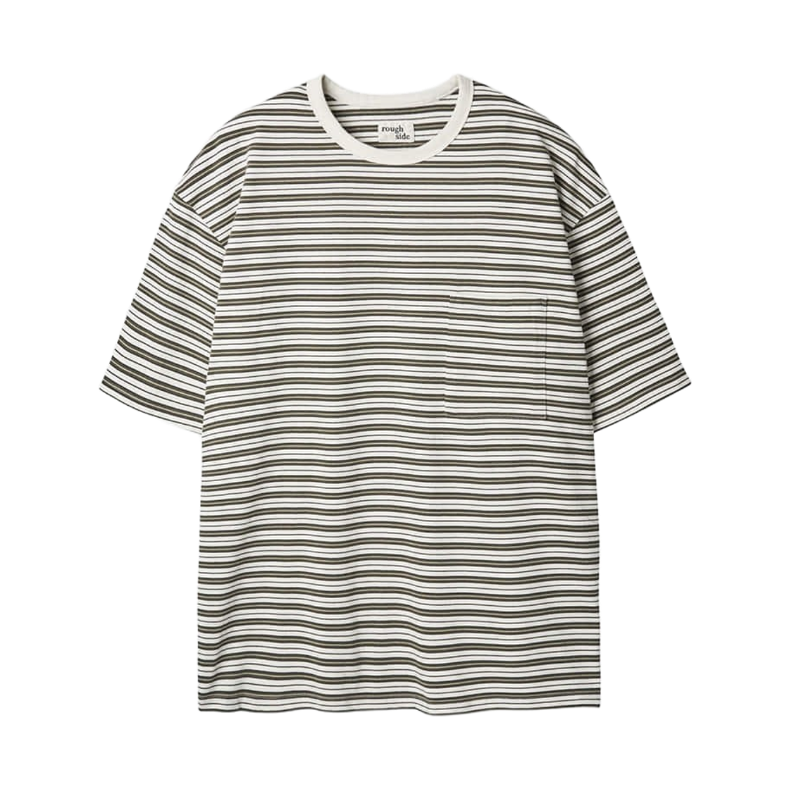 러프 사이드 멀티 스트라이프 1/2 티셔츠 올리브(Rough Side Multi Stripe 1/2 T-Shirt Olive)