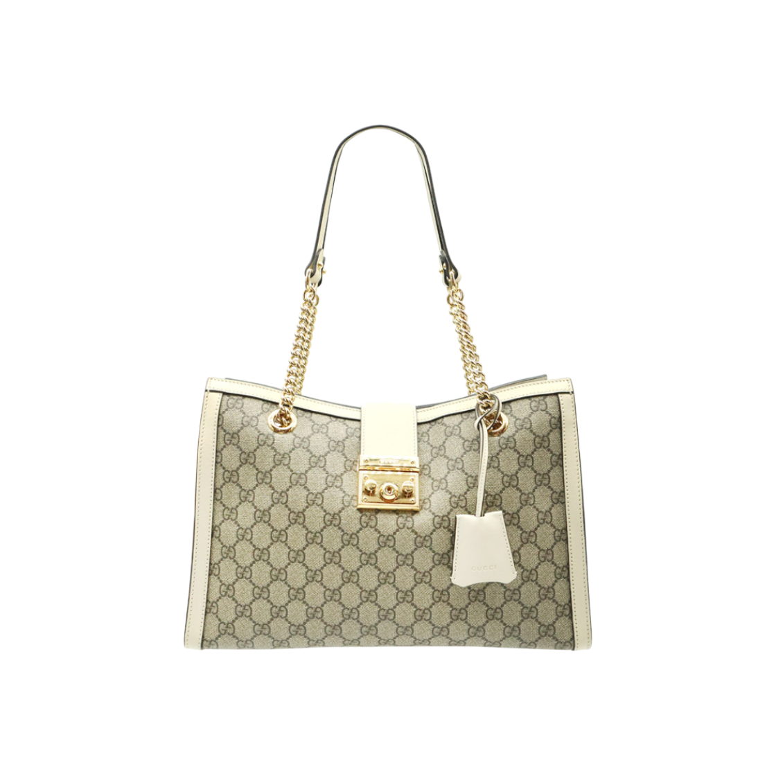 구찌 수프림 캔버스 화이트 레더 패들락 미디엄 GG 숄더백(Gucci GG Supreme Canvas White Leather Padlock Medium GG Shoulder Bag)