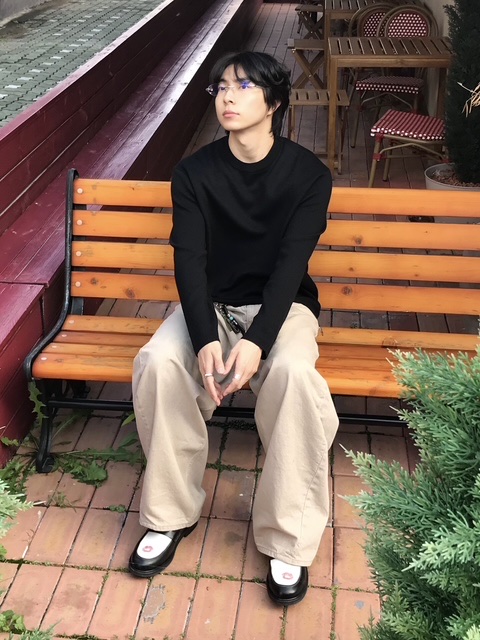 noun Wide Curved Denim Pants Sand Beige, PENNY PLATE Men Loafer Kiee Low 착용 스타일 - 3