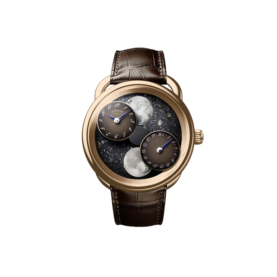 에르메스 아쏘 레흐 드 라 룬 문페이즈 43-AR1.870 브라운 아라빅 NO.7059(Hermes Arceau Le Temps Suspendu Moonphase 43-AR1.870 Brown Arabic No. 7059)