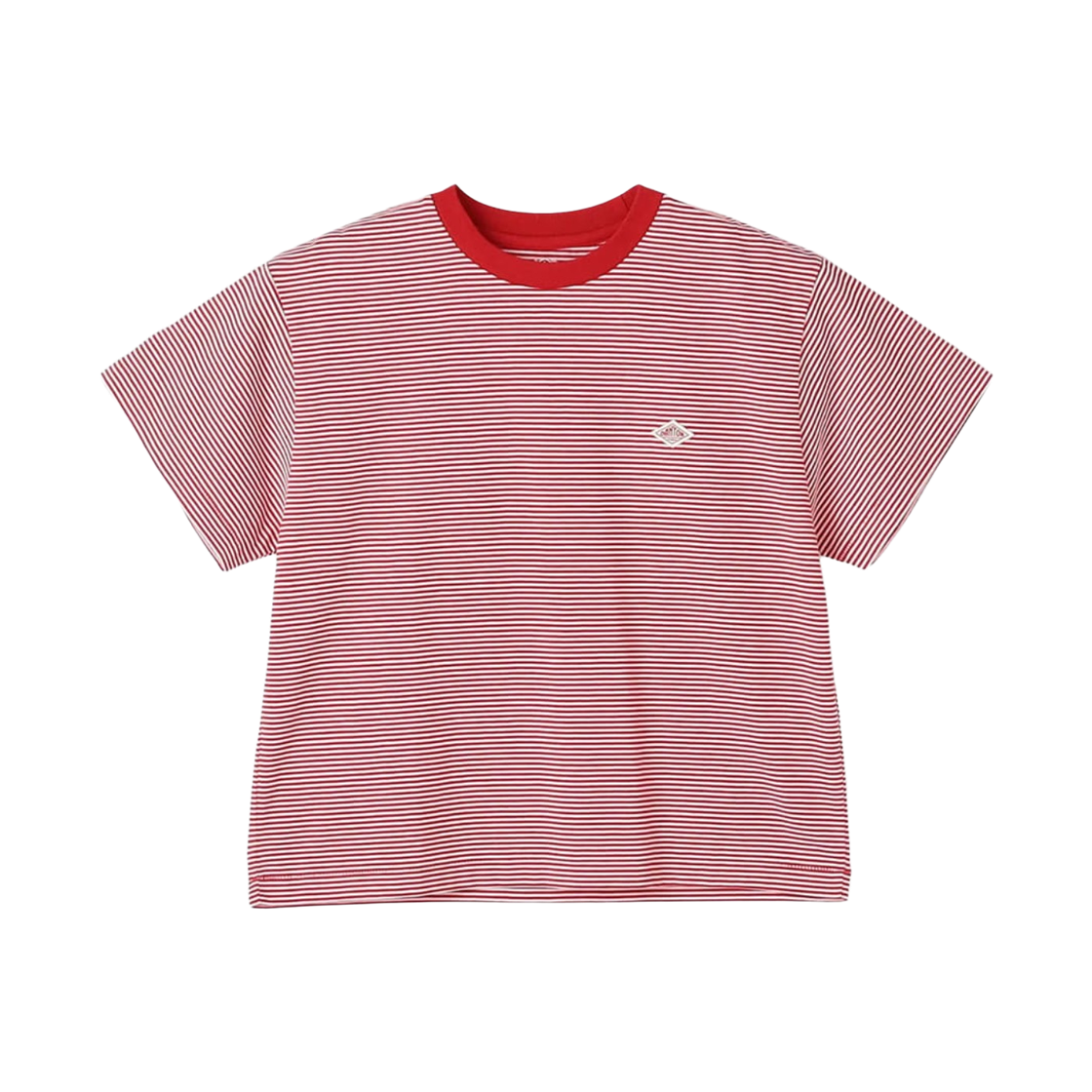 (W) 단톤 숏슬리브 세미 크롭 스트라이프 티셔츠 레드 화이트((W) Danton Short Sleeve Semi Crop T-Shirt Stripe Red White)