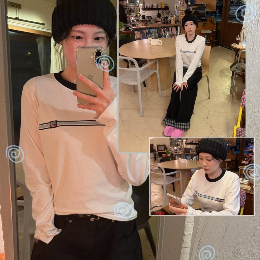 SPORT CHAMBER SC Glide T-Shirt Ivory, SPORT CHAMBER SC Check Cuff Pants BLACK 착용 스타일 - 1