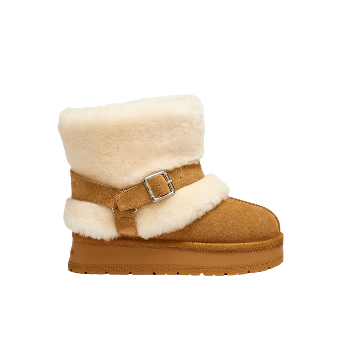 MK249OSO012MBE (W) Matin Kim Buckle Fur Boots Beige