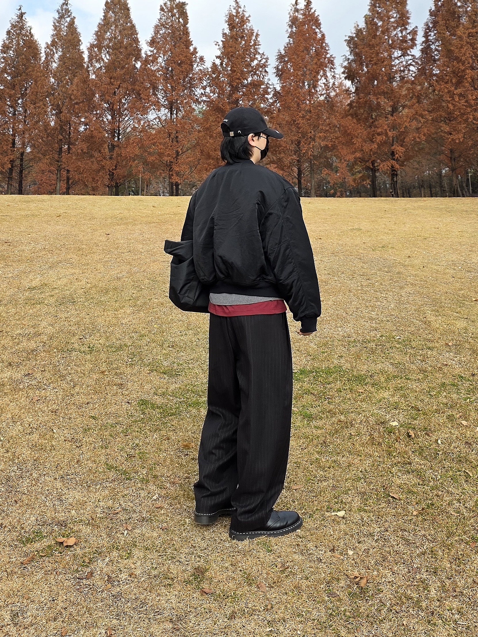 noun Wide Tapered Pants Stripe Black, Dr. Martens 1461 Smooth Black 착용 스타일 - 4