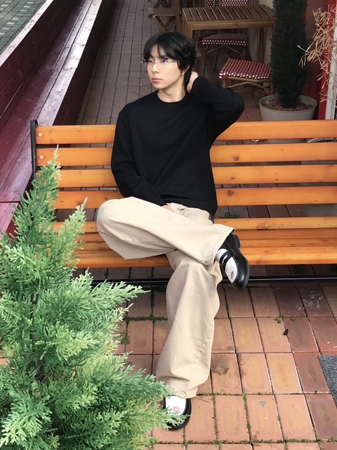 noun Wide Curved Denim Pants Sand Beige, PENNY PLATE Men Loafer Kiee Low 착용 스타일 - 1