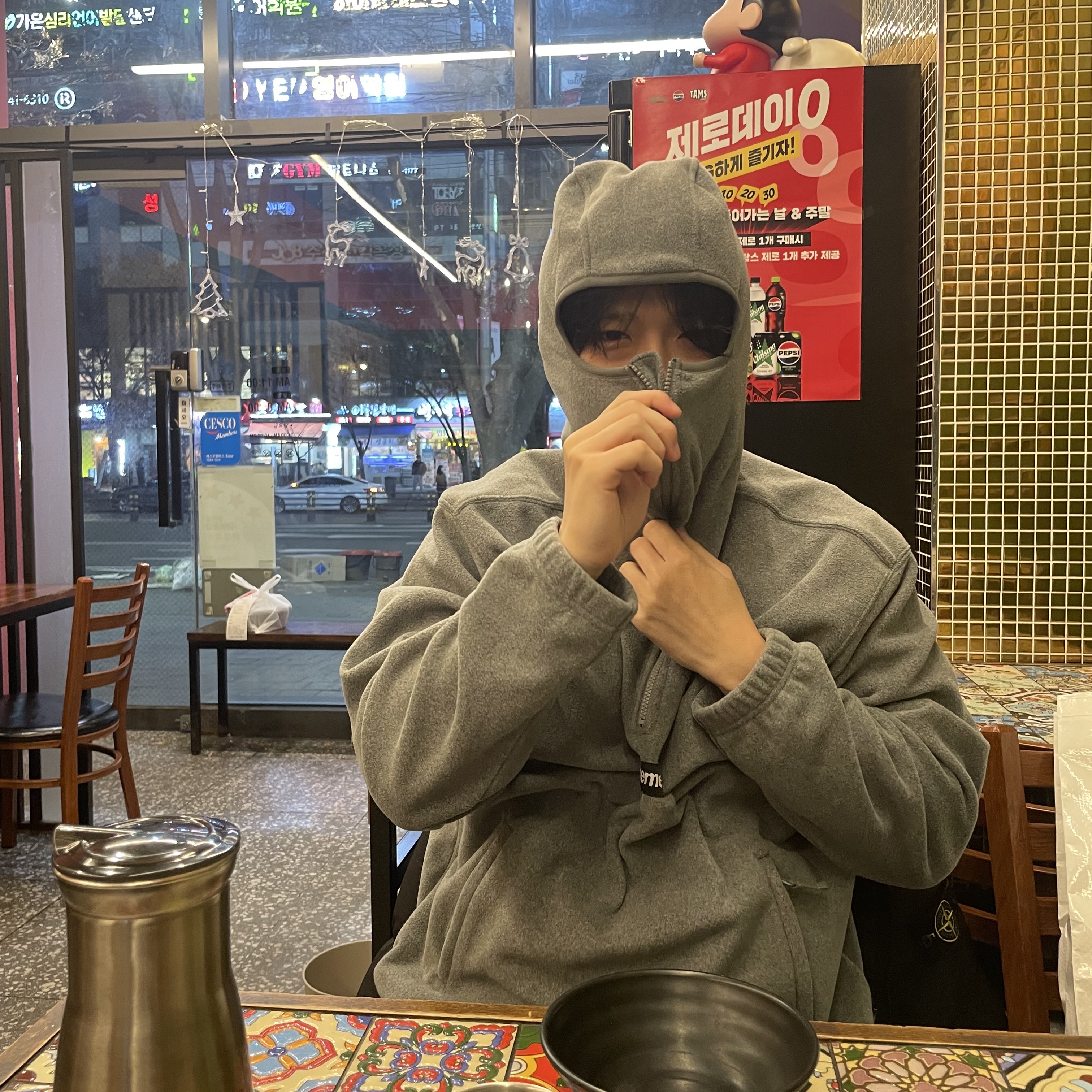 Supreme Polartec Face Mask Half Zip Hooded Sweatshirt Grey - 25FW 착용 스타일 - 2