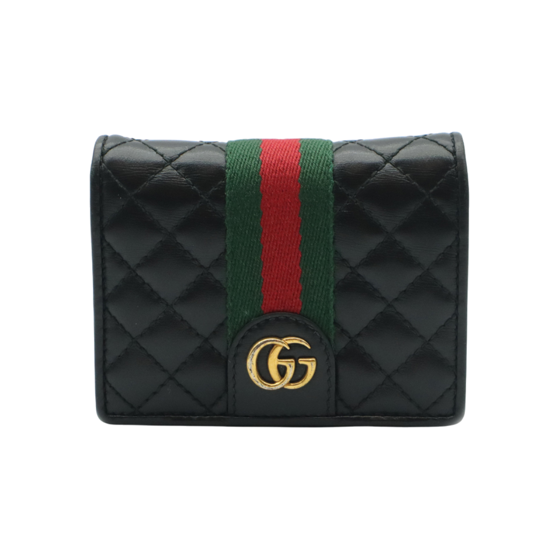 구찌 536453 블랙 레더 퀄팅 GG 마몽 웹 카드 케이스 반지갑(Gucci GG Marmont Black Leather Quilted WEB Card Case Wallet)