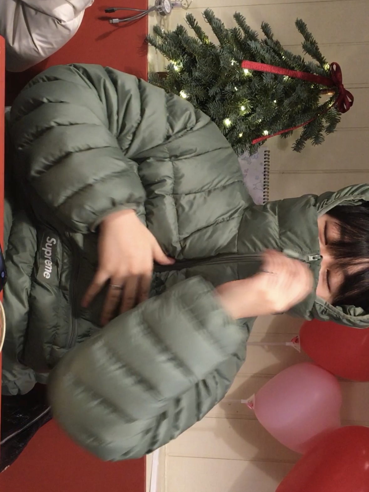 Supreme Micro Down Half Zip Hooded Pullover Olive - 23FW 착용 스타일 - 2