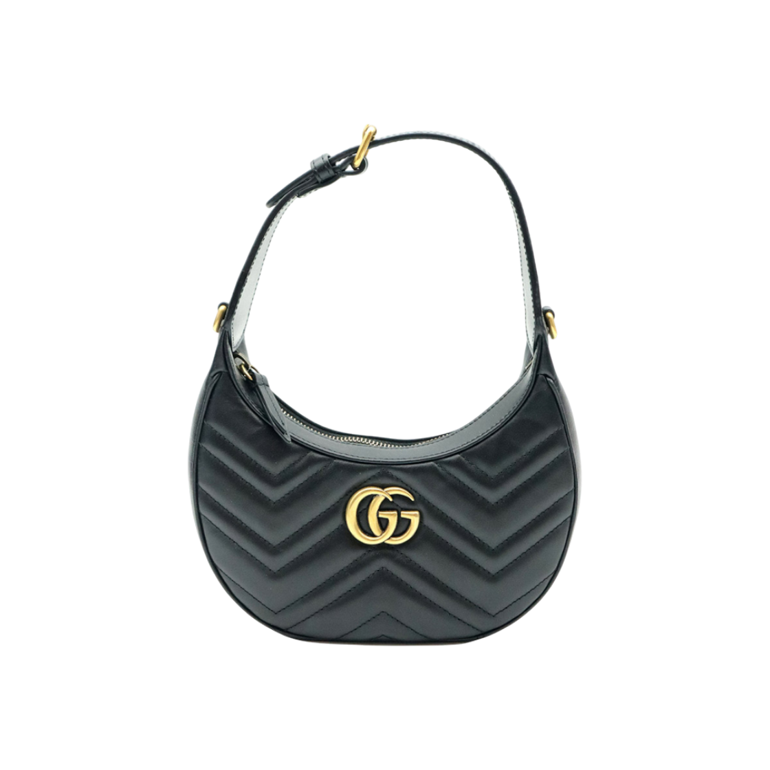 IT9A5US5V474 Gucci Black Matelasse Chevron Leather Half-Moon Mini Chain Hobo Bag 2-Way