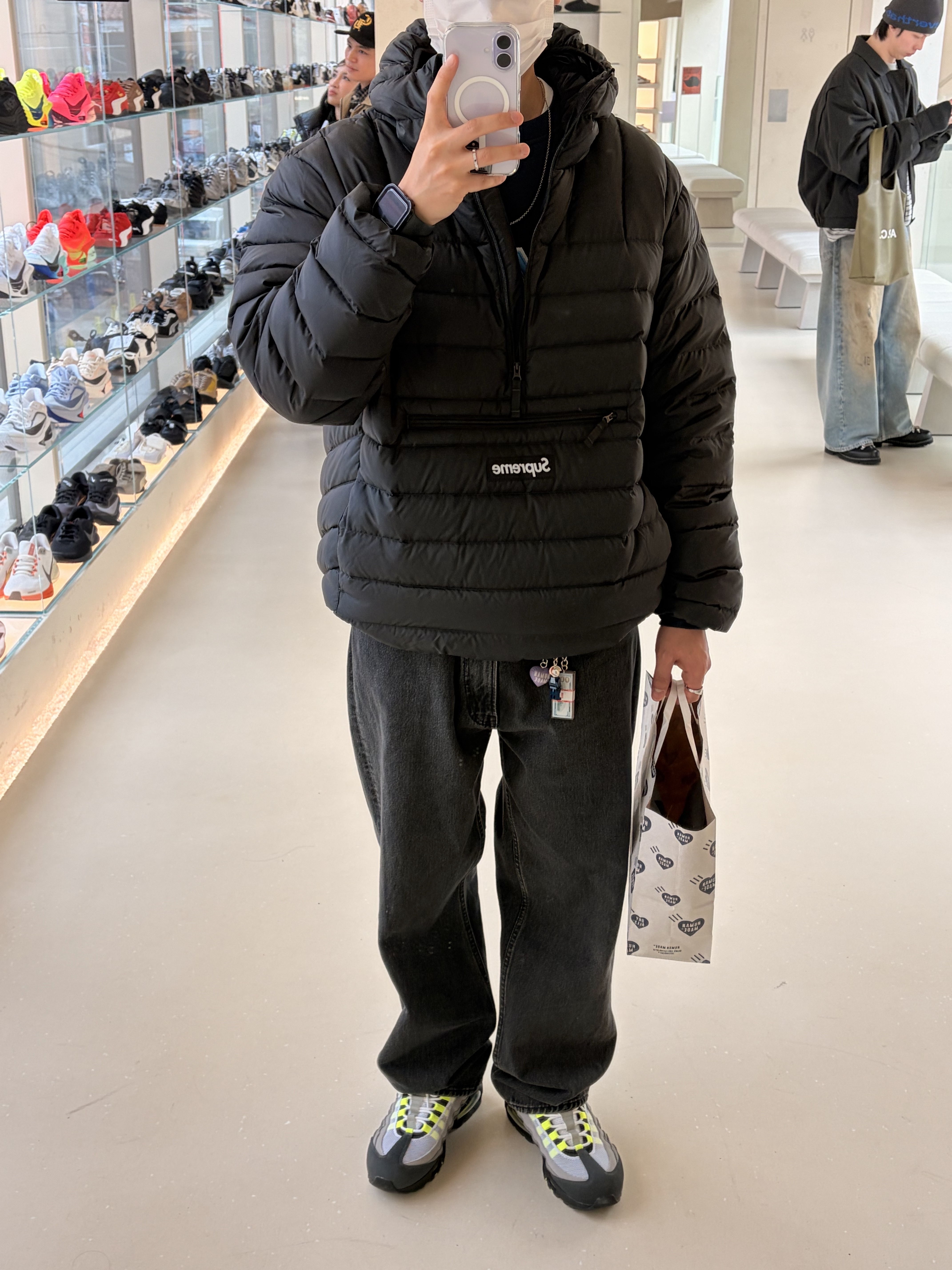 Supreme Micro Down Half Zip Hooded Pullover Black - 25FW, Nike Air Max 95 OG Neon 착용 스타일