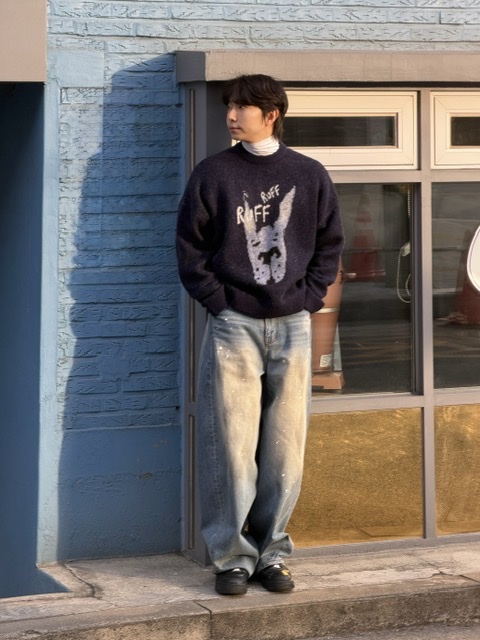noun Wide Curved Denim Pants Painting Blue, Nike Air Force 1 '07 Low Triple Black 착용 스타일 - 3