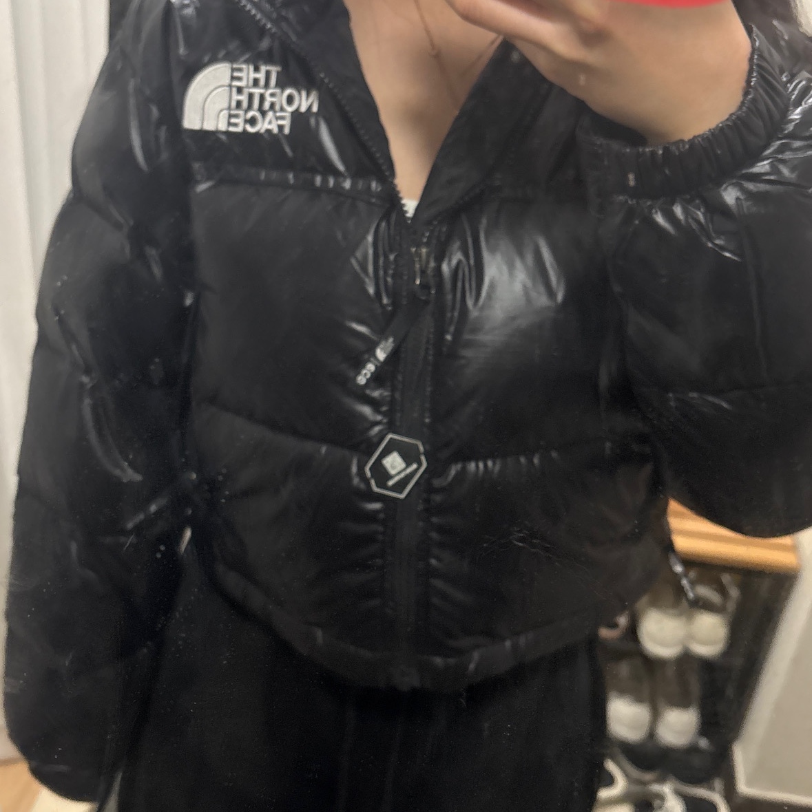 (W) The North Face Nuptse Short Jacket Black 착용 스타일