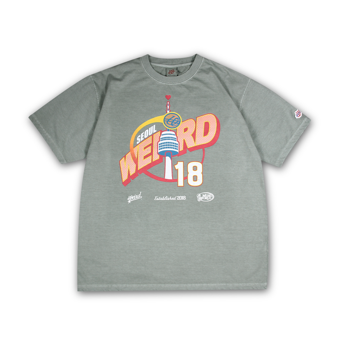 위얼드월드 위얼드 타워 피그먼트 티셔츠 - 라이트카키(Weird World Weird Tower Pigment T-Shirt - Light Khaki)