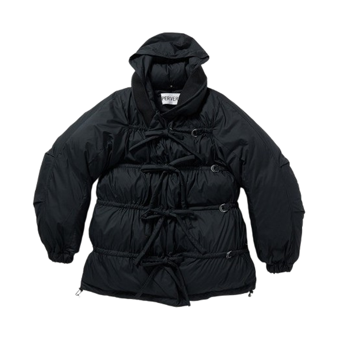 (W) 퍼버즈 스트링 멀티플 미디 다운 자켓 블랙((W) Perverze String Multiple Midi Down Jacket Black)