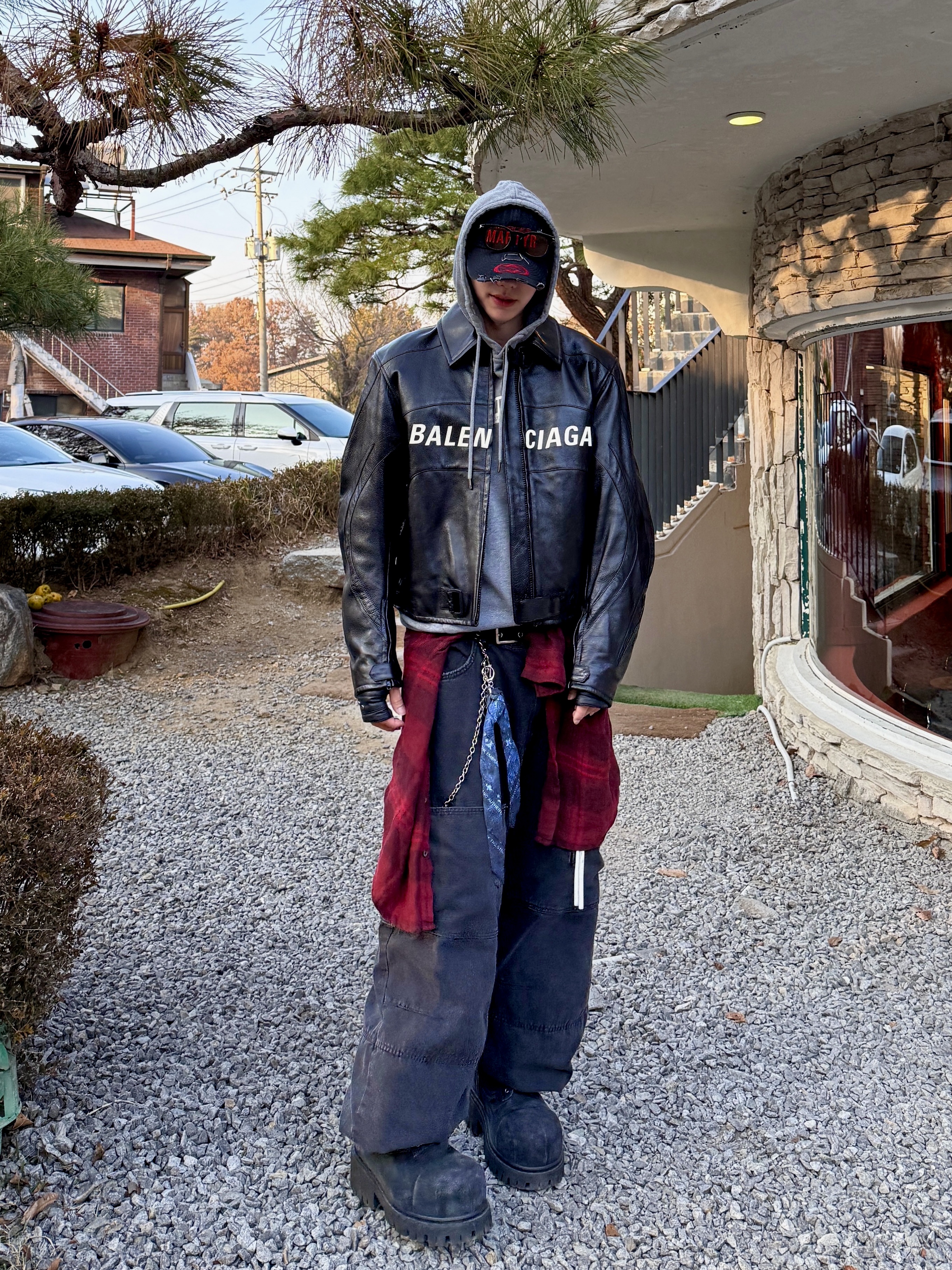 Kamien x MJD Double Hole Belt Black Shearling Calfskin, Nonnod Double knee cover pants Vintage black 착용 스타일 - 1