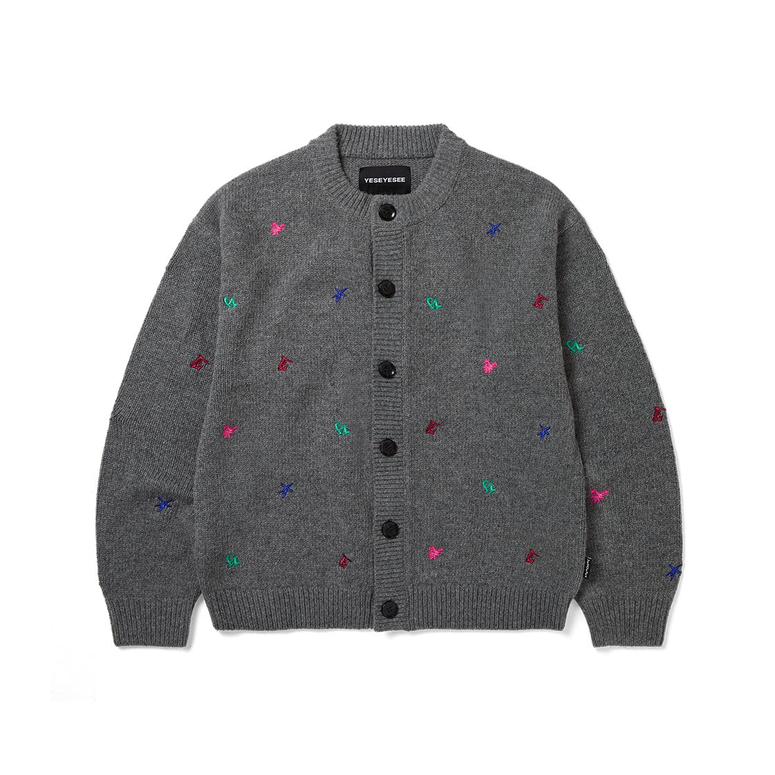 YS253KKNCKS1GRE YESEYESEE Multi Embroidery Knit Cardigan Grey