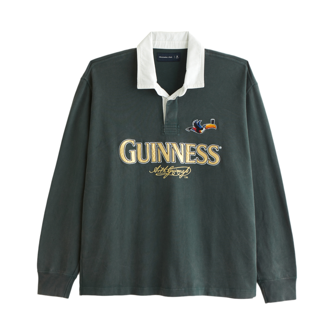 124-611-00161-300 Abercrombie & Fitch Guinness Long Sleeve Rugby Polo Dark Spruce