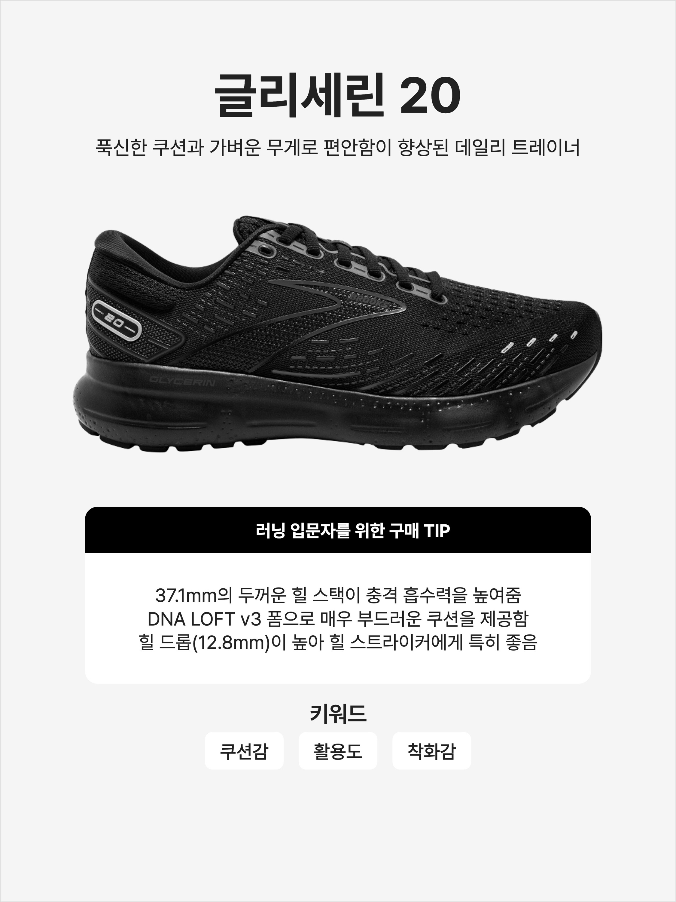 Brooks Running Glycerin 20 Black - 2E Wide, Brooks Running Glycerin 20 Black - D Medium 착용 스타일 - 1