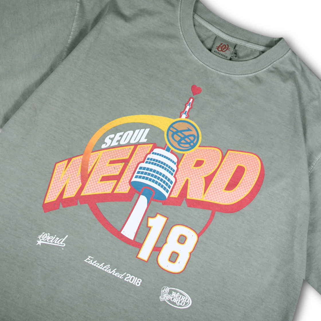 위얼드월드 위얼드 타워 피그먼트 티셔츠 - 라이트카키(Weird World Weird Tower Pigment T-Shirt - Light Khaki) - 3