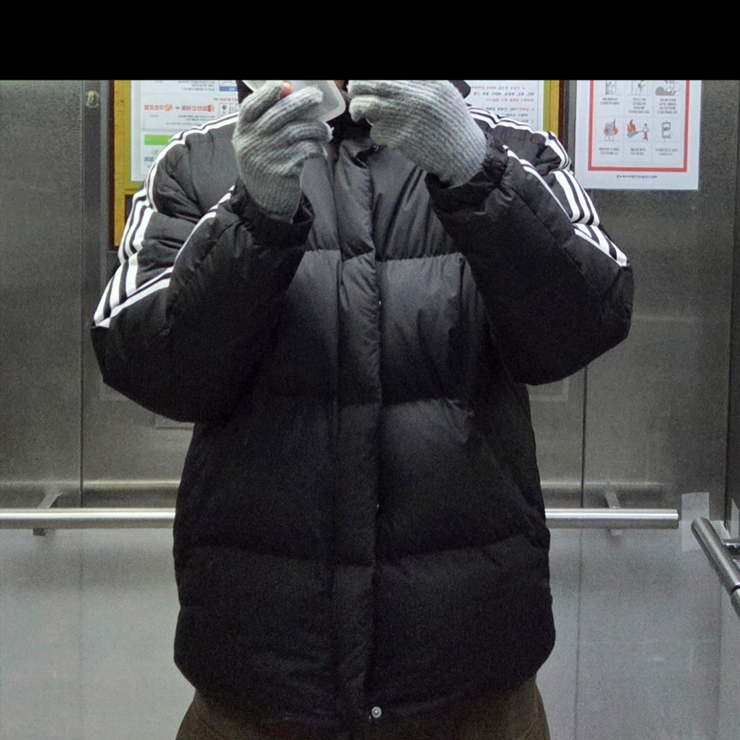 Adidas 3S Puff Down Jacket Black - KR sizing 착용 스타일
