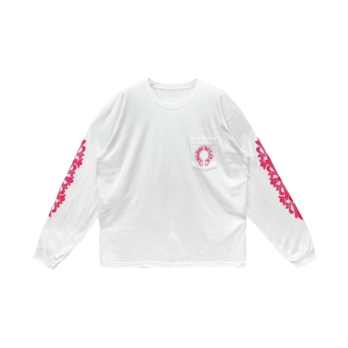 크롬하츠 홀스슈 로고 롱슬리브 포켓 티셔츠 화이트 핑크(Chrome Hearts Horseshoe Logo Long Sleeve Poket T-shirt White Pink)