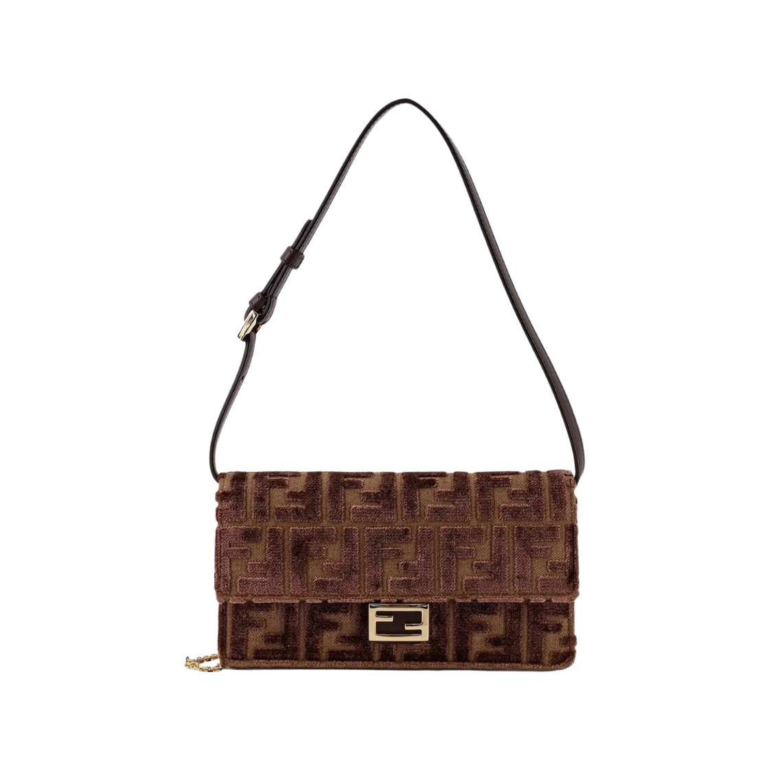8M0498AT14F0L1B Fendi Wallet on Chain Baguette Brown