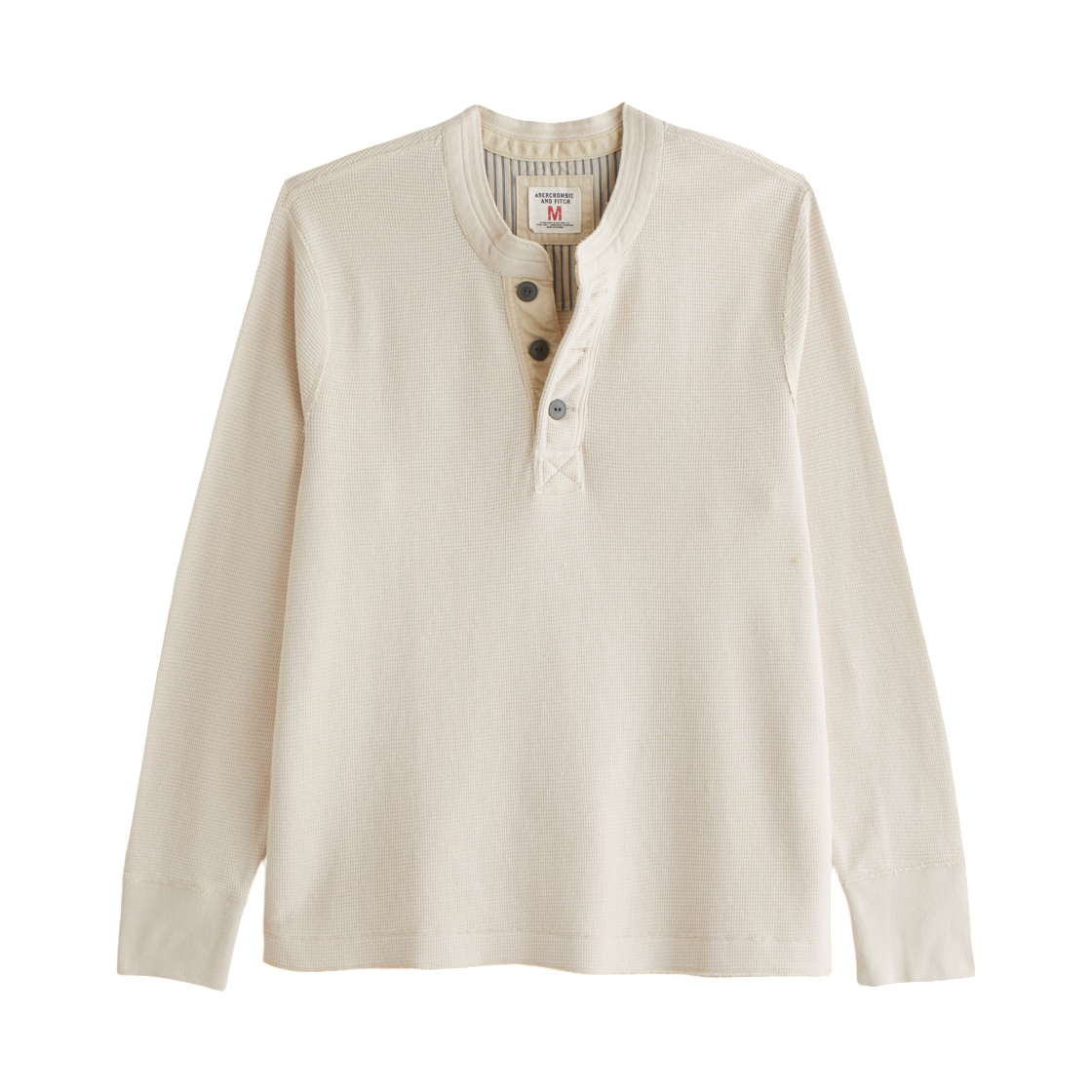 124-588-00021-175 Abercrombie & Fitch Long Sleeve Micro Waffle Henley Light Beige