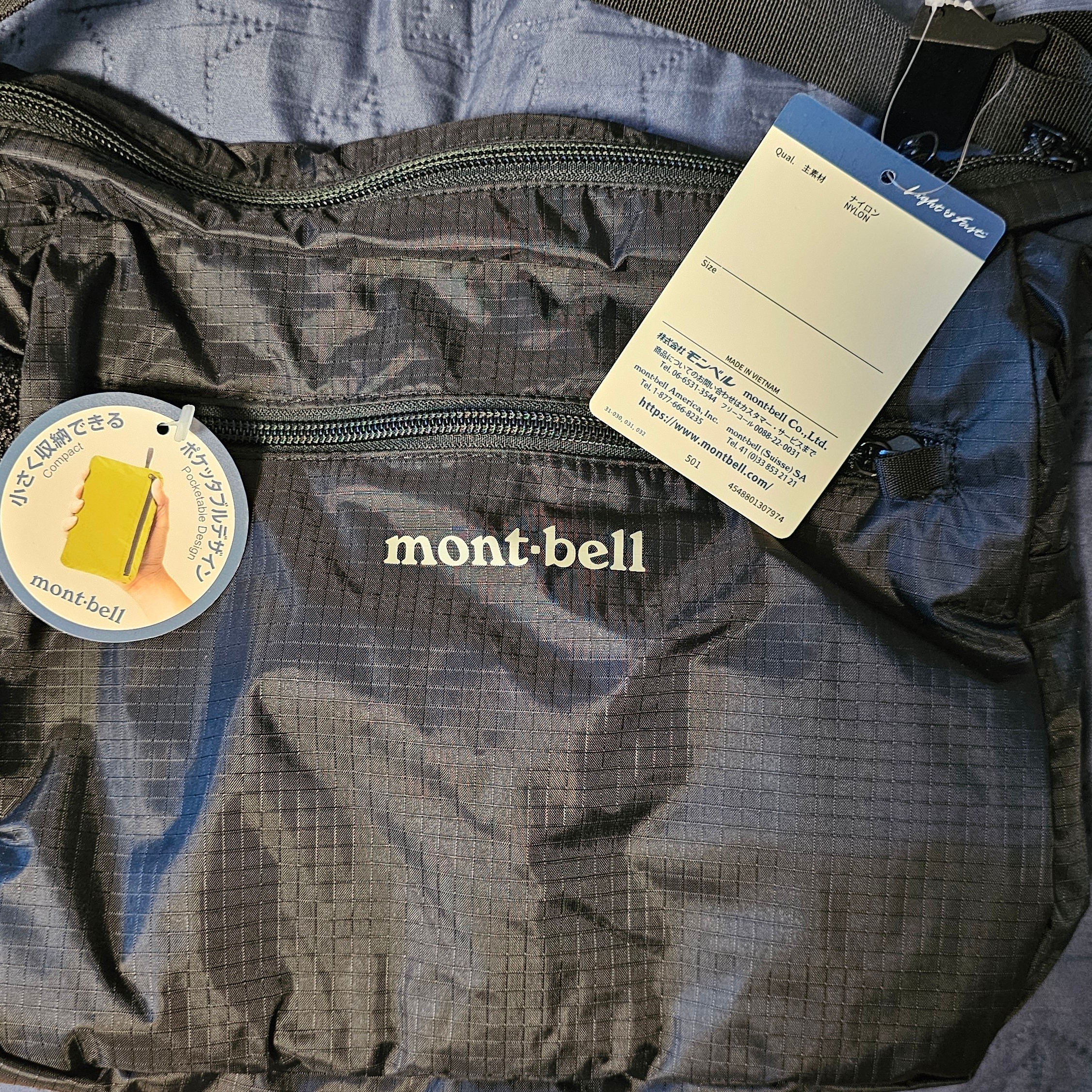 Montbell Pocketable Light Shoulder Bag Small Black 착용 스타일