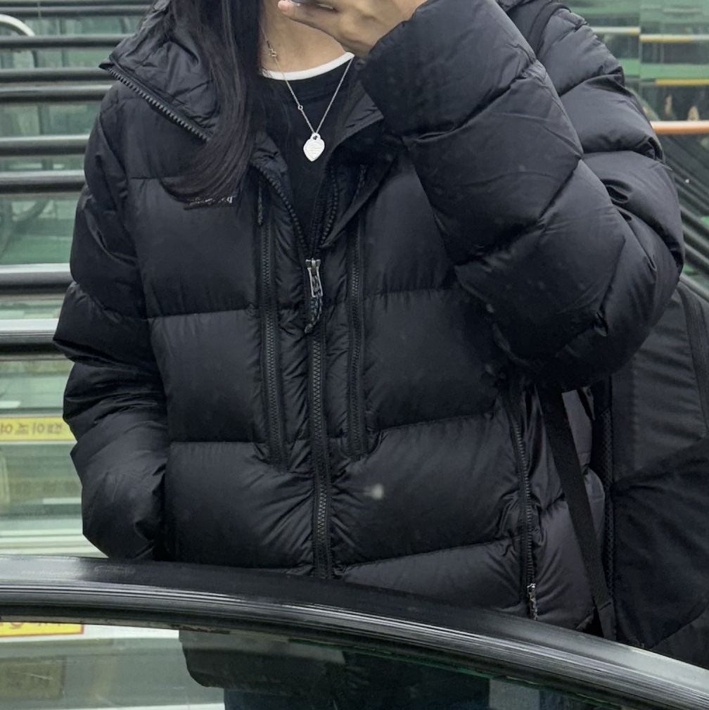 Patagonia Fitz Roy Down Hoody Black 착용 스타일
