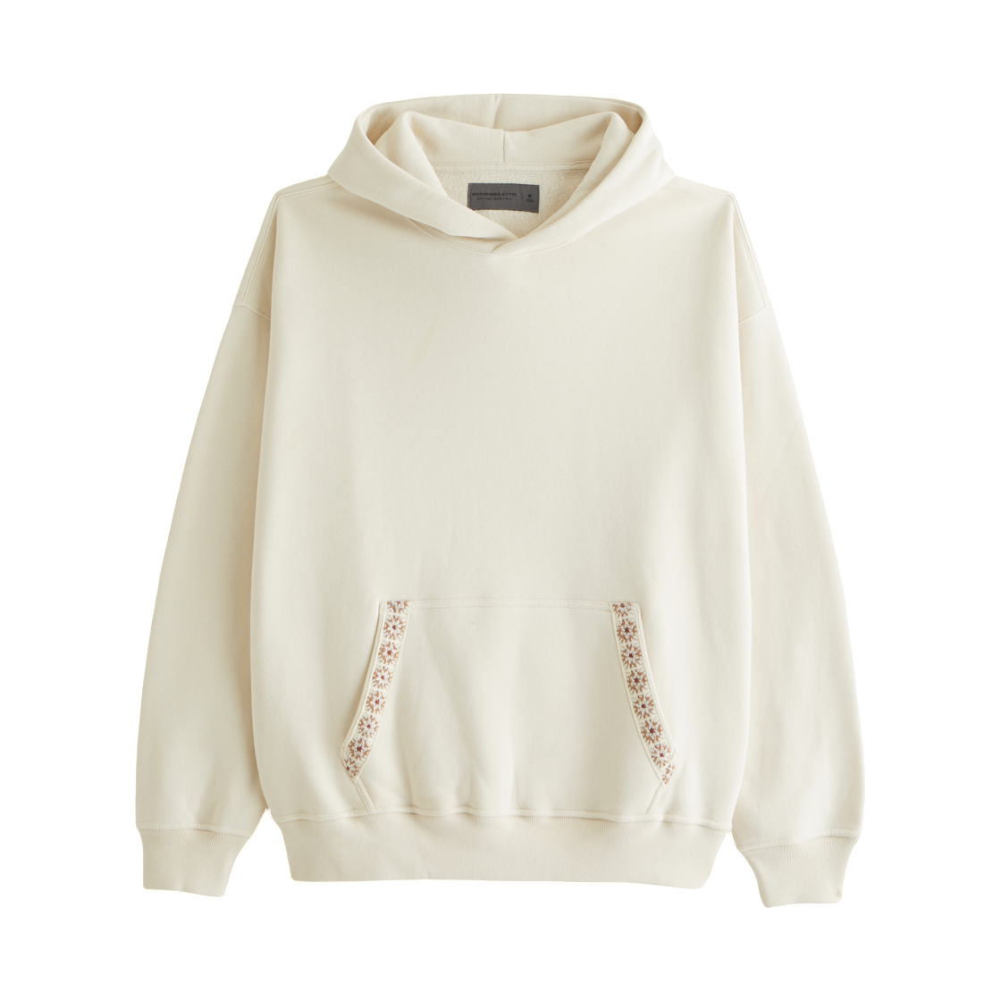 아베크롬비 앤 피치 에센셜 팝오버 자수 후드 웜 베이지 자수(Abercrombie & Fitch Essential Popover Embroidered Hoodie Warm Beige Embroidered)