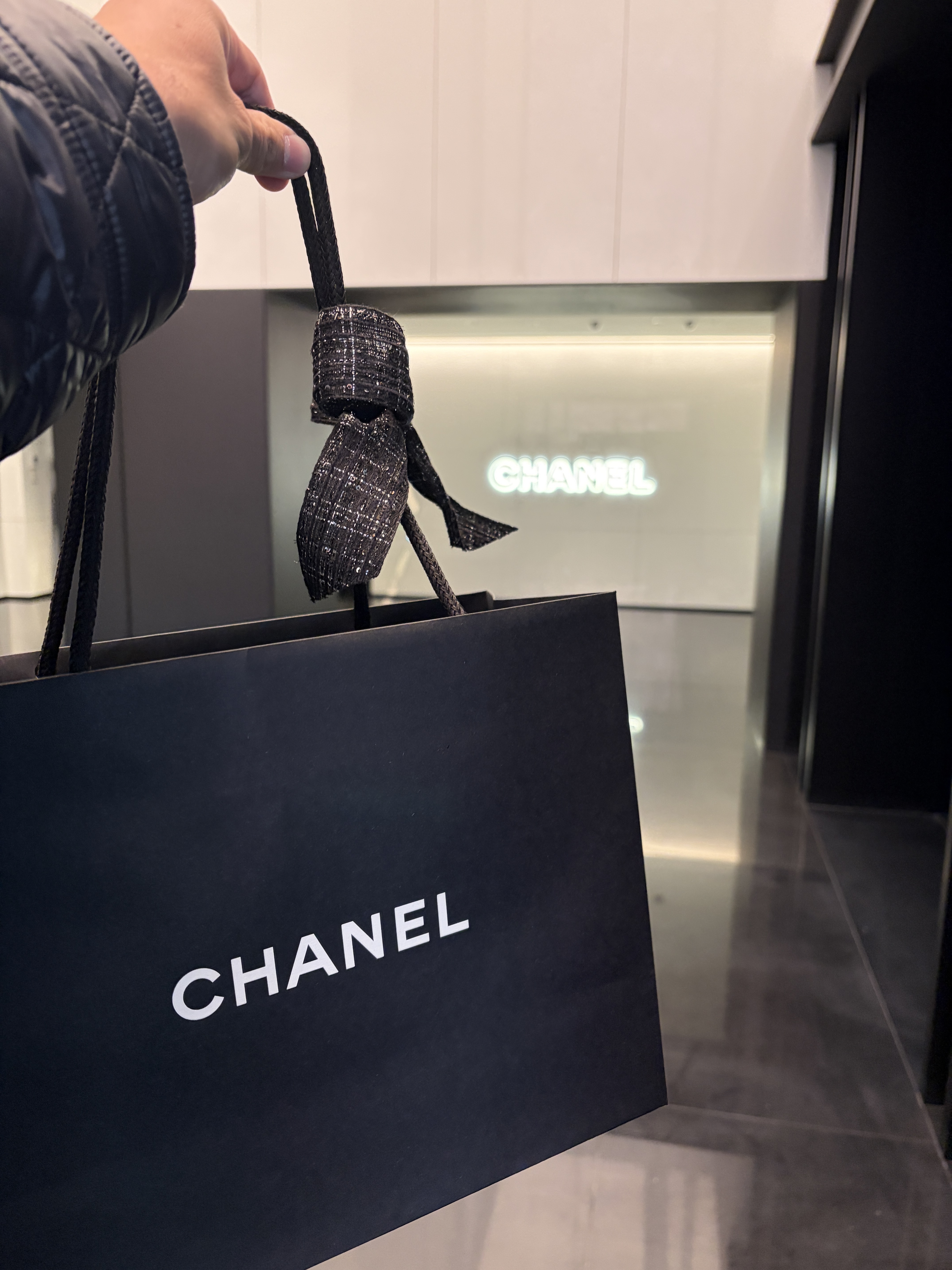 Chanel Classic Wallet On Chain Grained Calfskin & Silver Black 착용 스타일 - 1