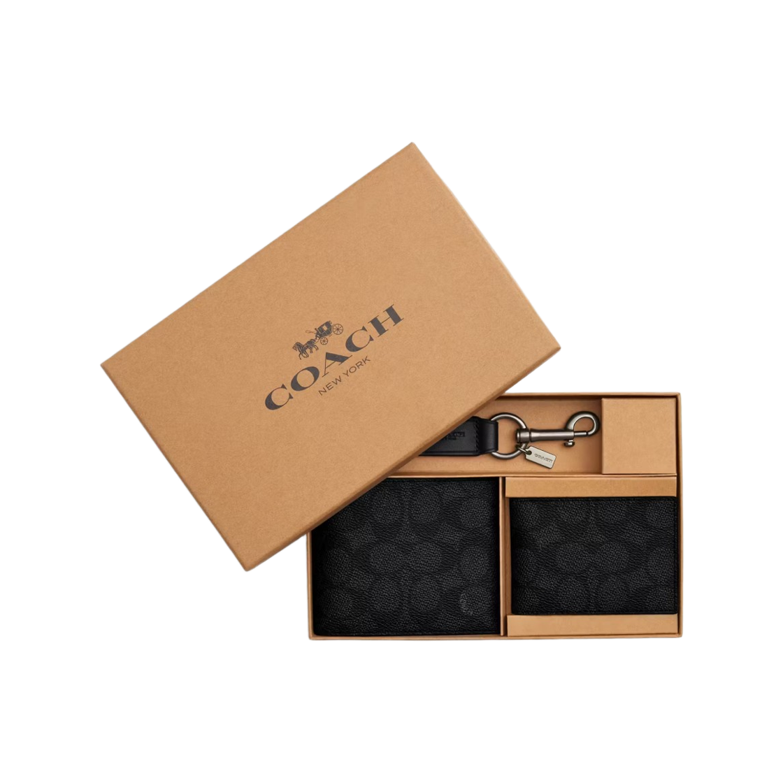 CW344-QBMI5 Coach Boxed 3-In-1 Wallet Gift Set in Signature Canvas Black Antique Nickel Charcoal