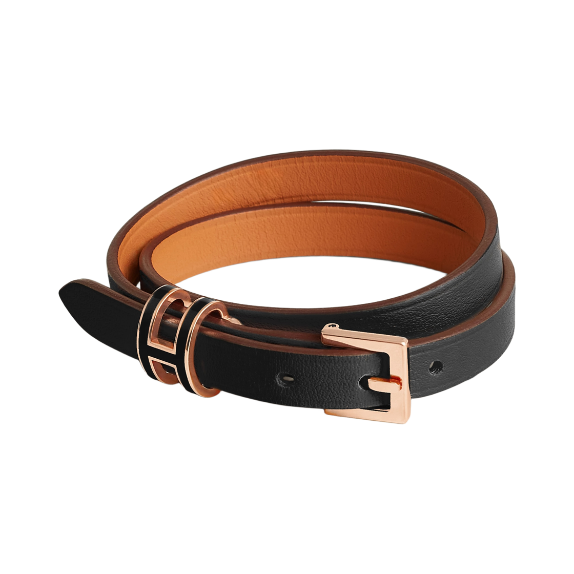 H500349FD89 (W) Hermes Pop H Double Tour Bracelet Swift & Rose Gold Noir