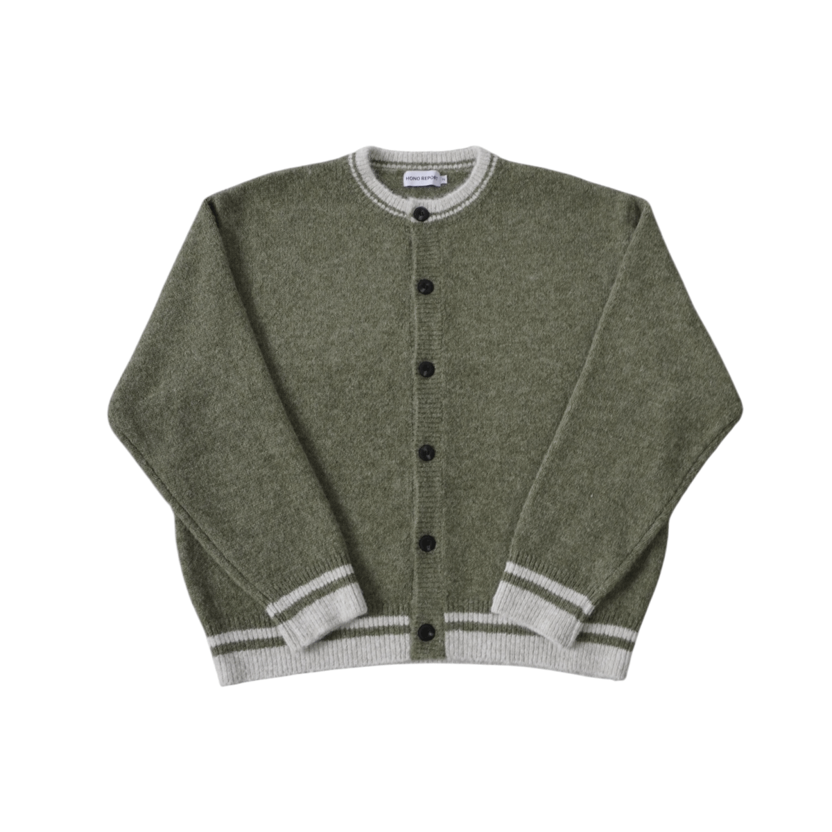 hono25wi02 Hono Report Hairy Round Cardigan Olive
