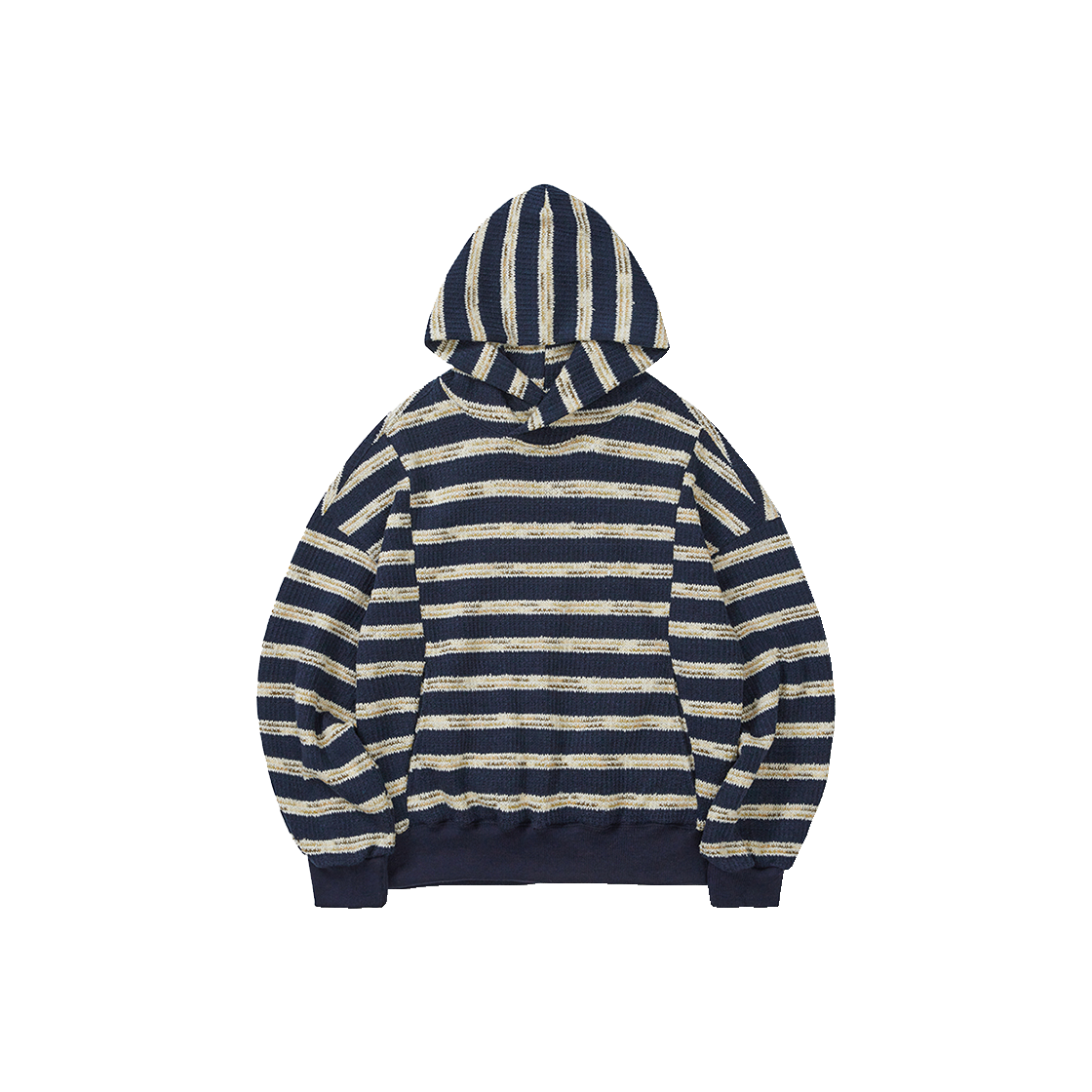 카락터 멀티 스트라이프드 니트 후디 네이비(Karactor Multi Striped Knit Hoodie Navy)