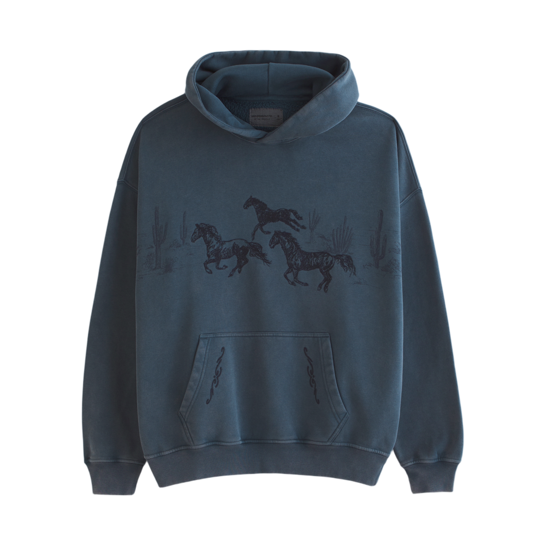 122-488-01199-224 Abercrombie & Fitch Essential Popover Embroidered Hoodie Navy Horse Embroidered