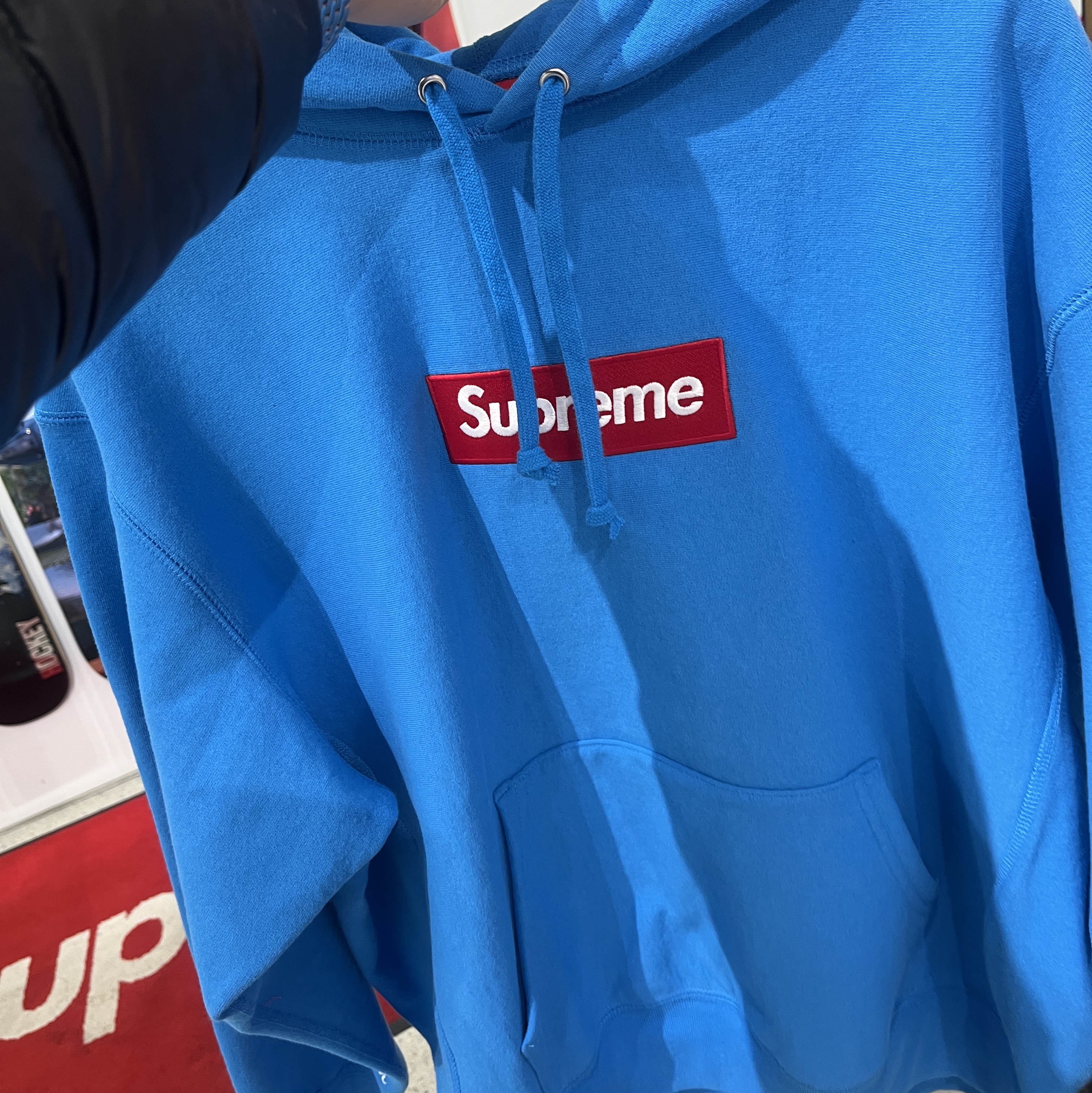 Supreme Box Logo Hooded Sweatshirt Cyan - 25FW 착용 스타일