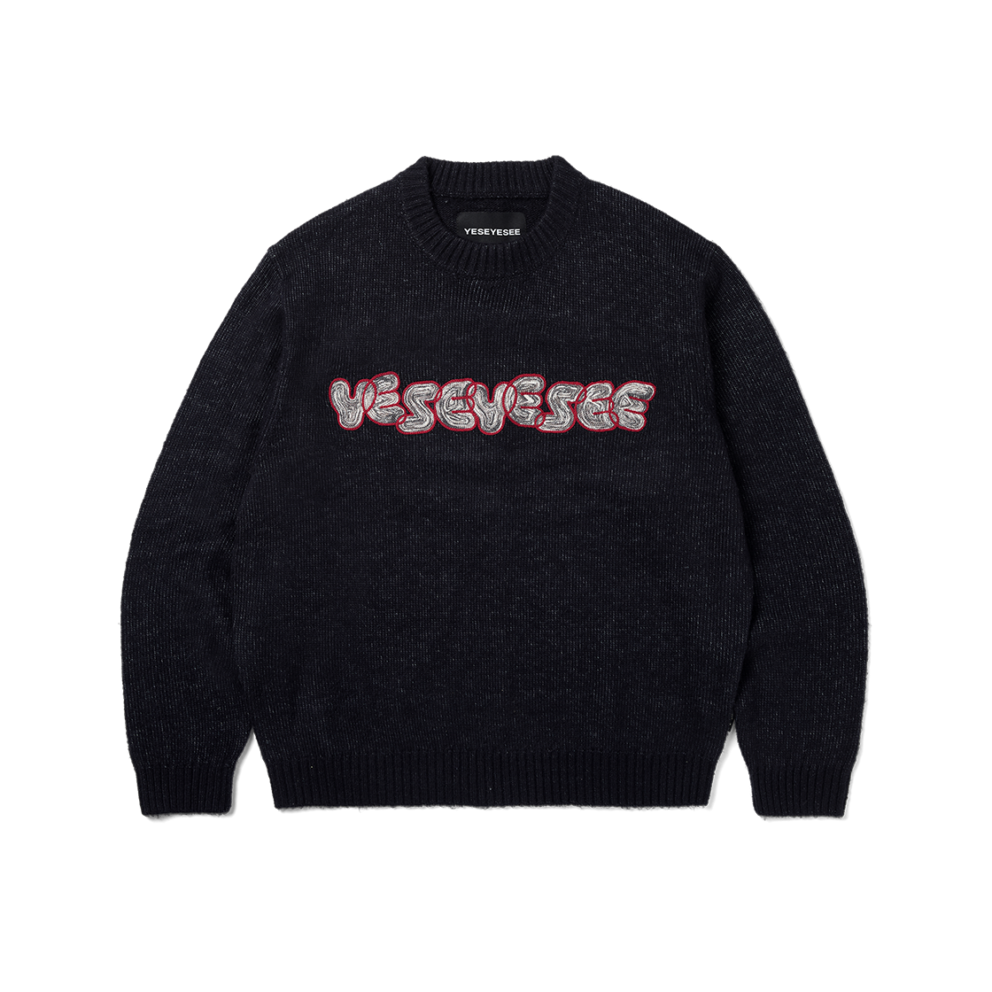 YS253KKNPKS1BLK YESEYESEE Marble Pattern Logo Knit Pullover Black