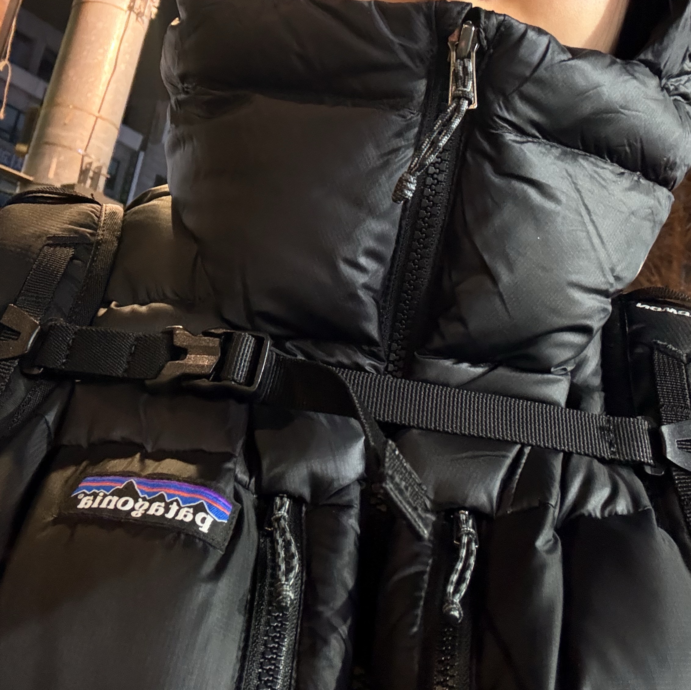 Patagonia Fitz Roy Down Hoody Black 착용 스타일