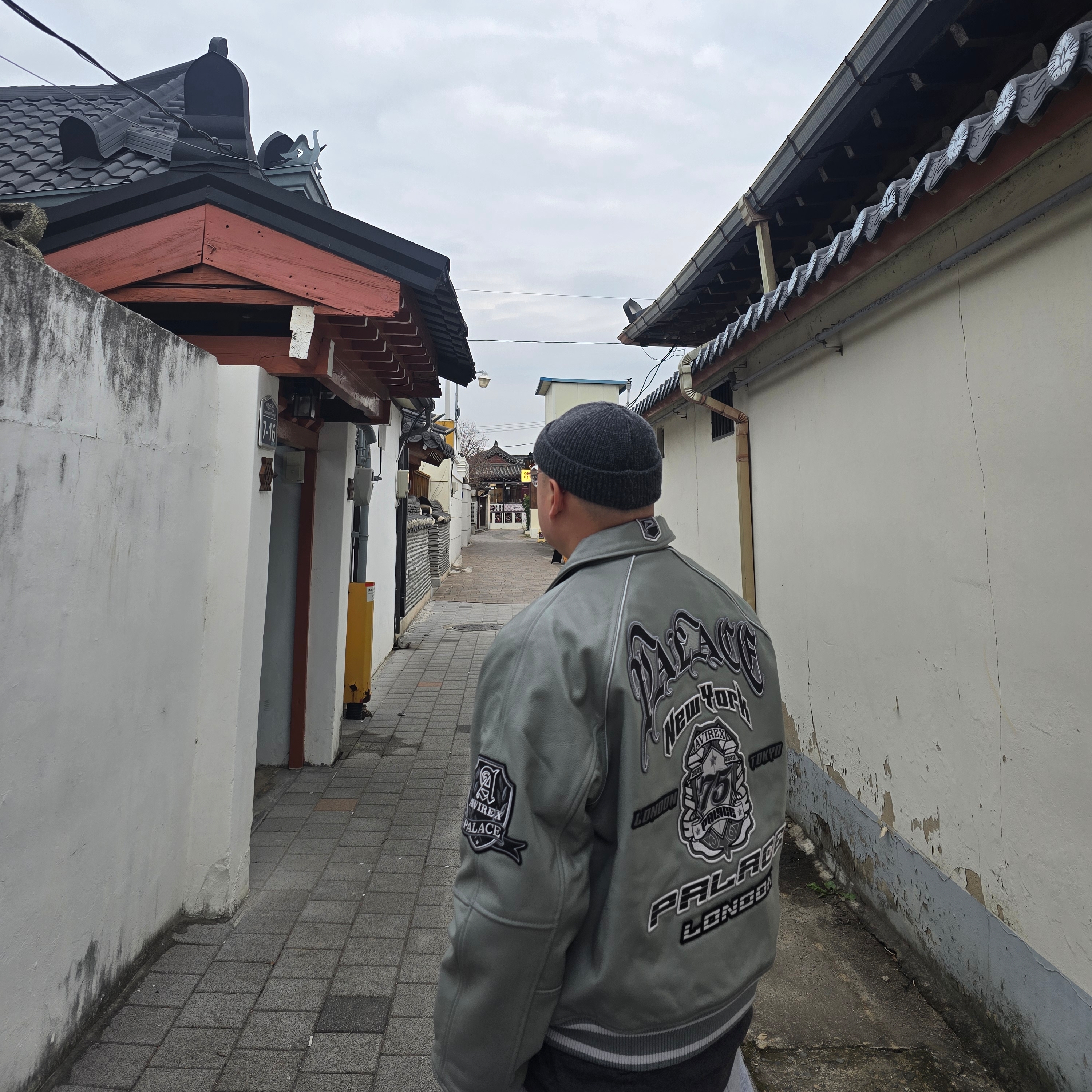 Palace Avirex Leather Jacket Grey - 23FW 착용 스타일 - 2