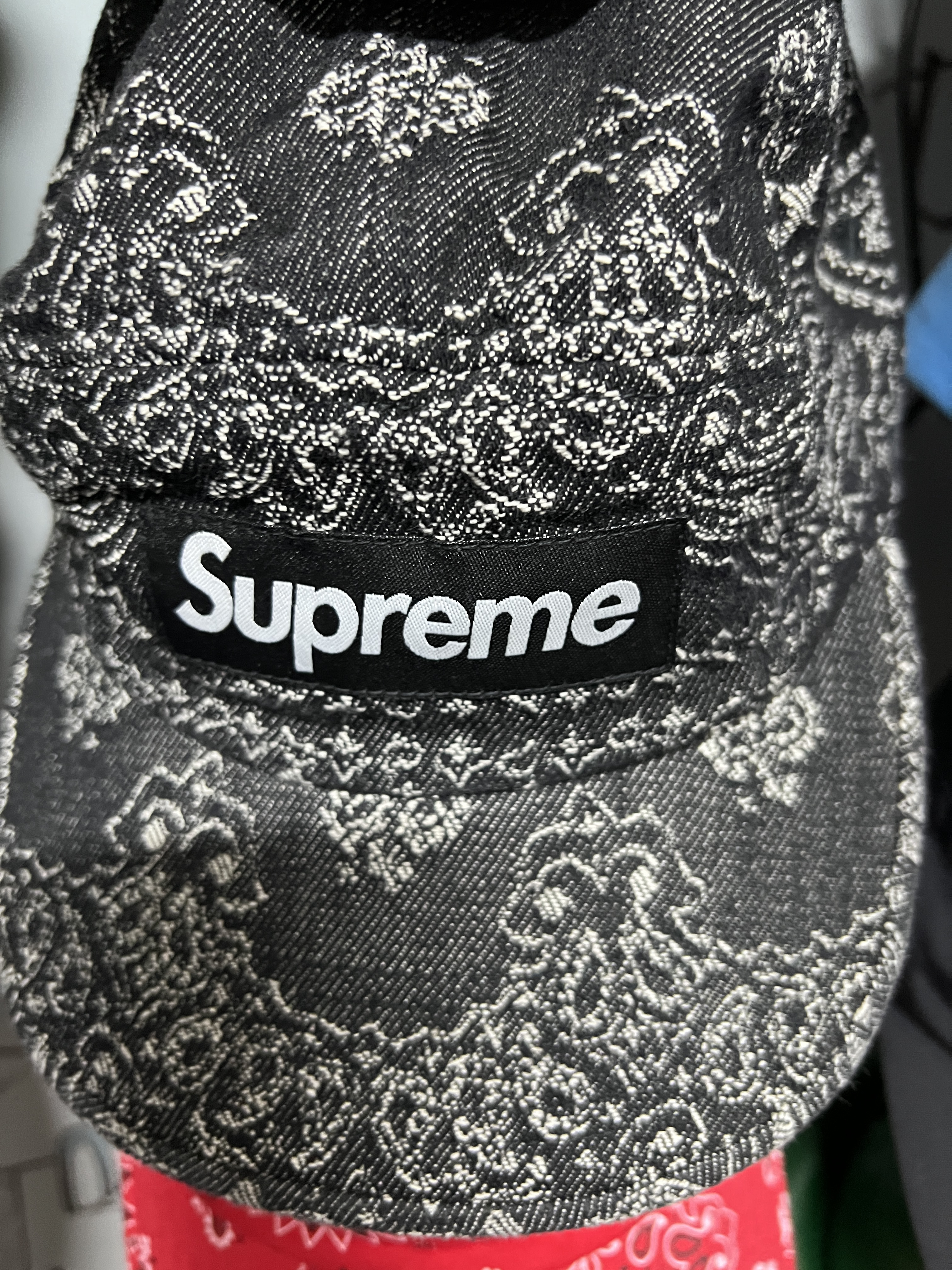 Supreme Bandana Jacquard Denim Camp Cap Black - 25SS 착용 스타일 - 1