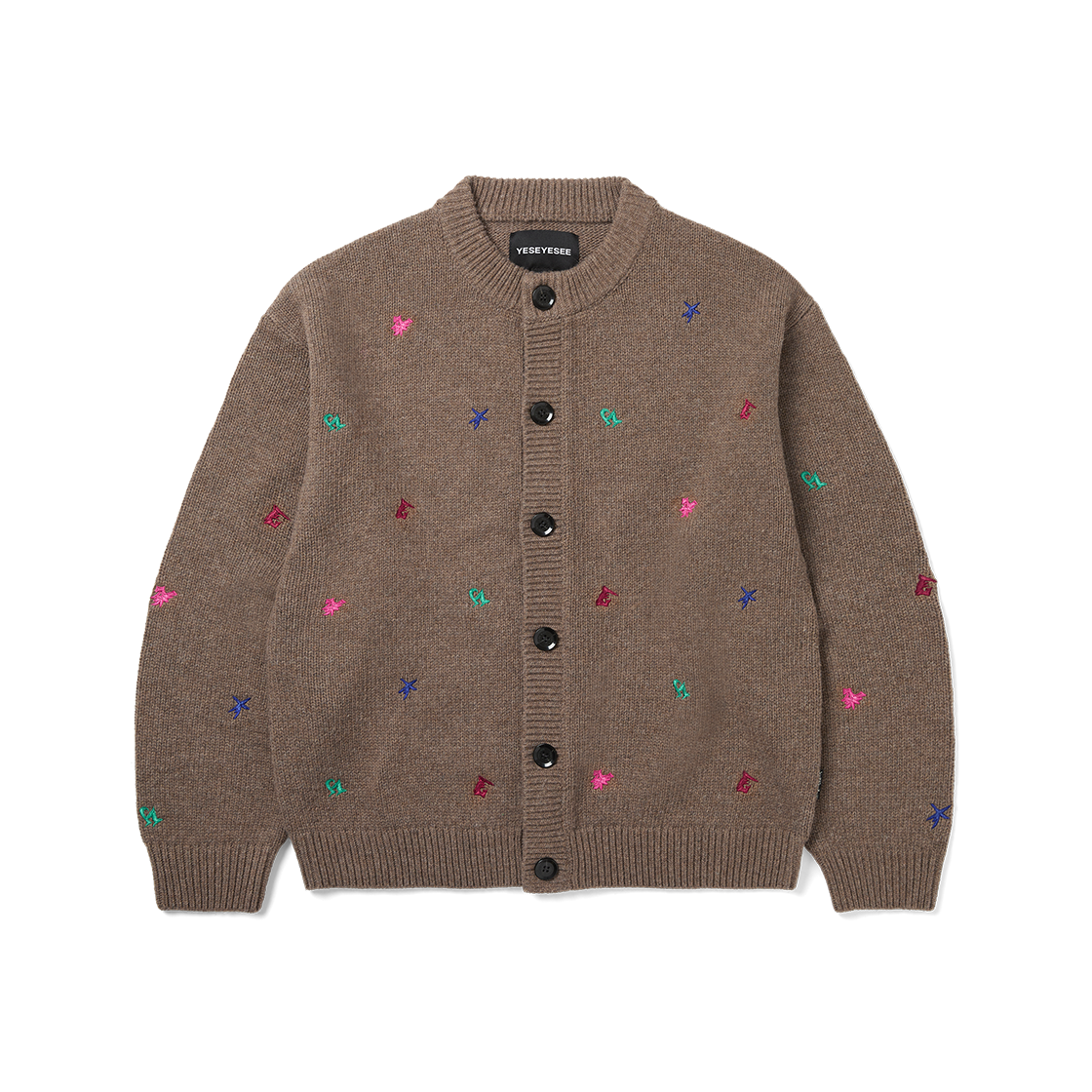 YS253KKNCKS1BRO YESEYESEE Multi Embroidery Knit Cardigan Brown