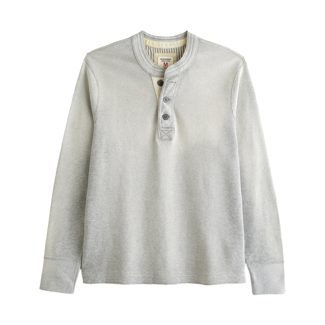 124-588-00021-118 Abercrombie & Fitch Long Sleeve Micro Waffle Henley Light Heather Gray