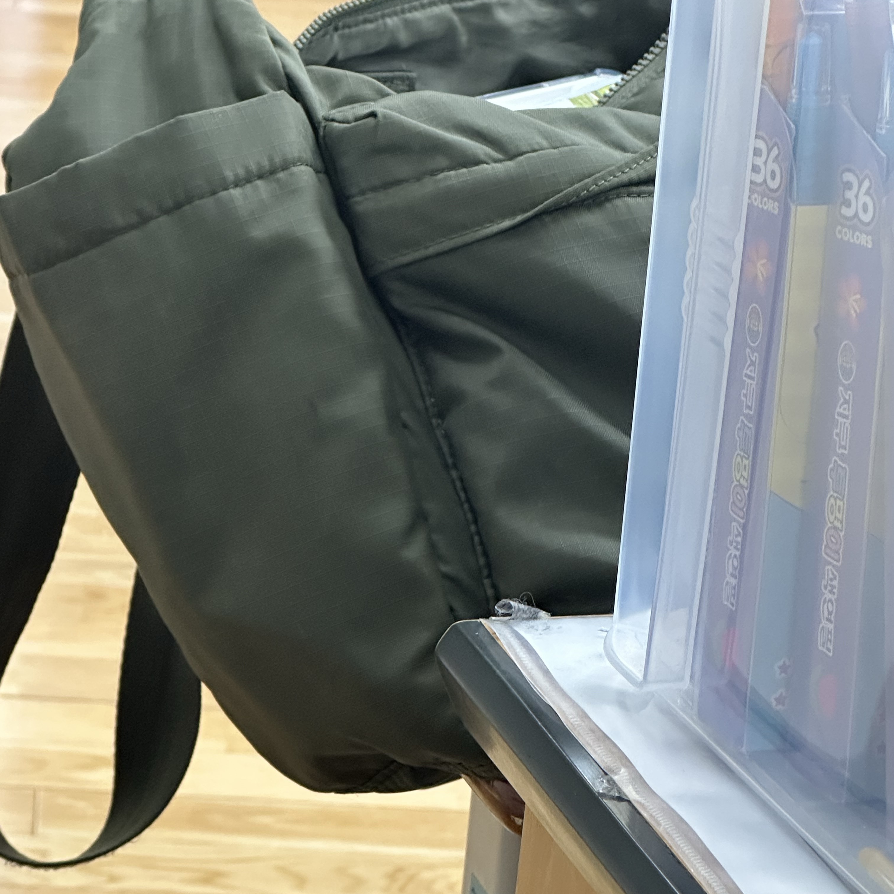 Uniqlo Multi Pocket Shoulder Bag Olive 착용 스타일