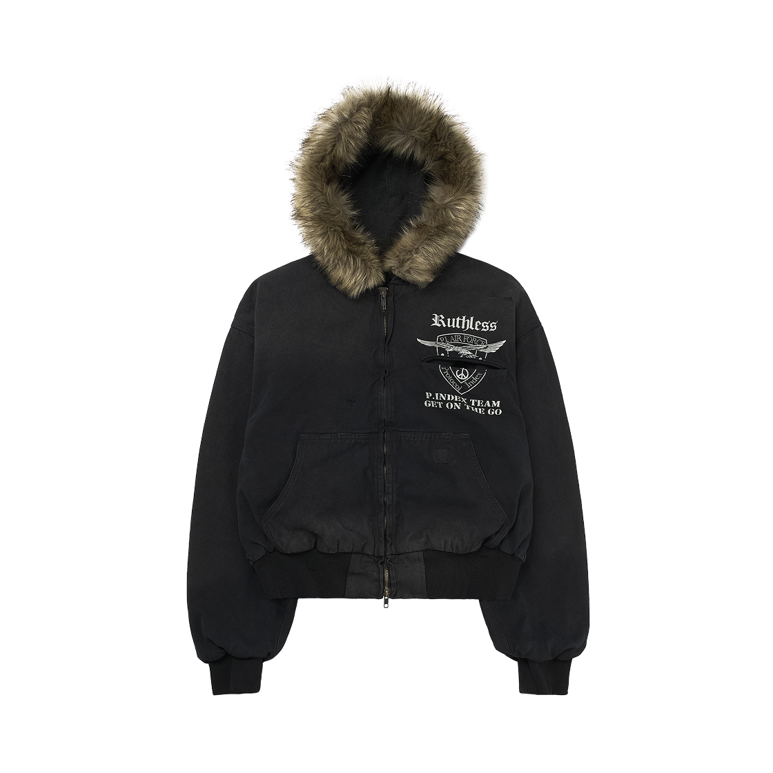 프로토콜 인덱스 디테처블 퍼 후드 워크 자켓 블랙