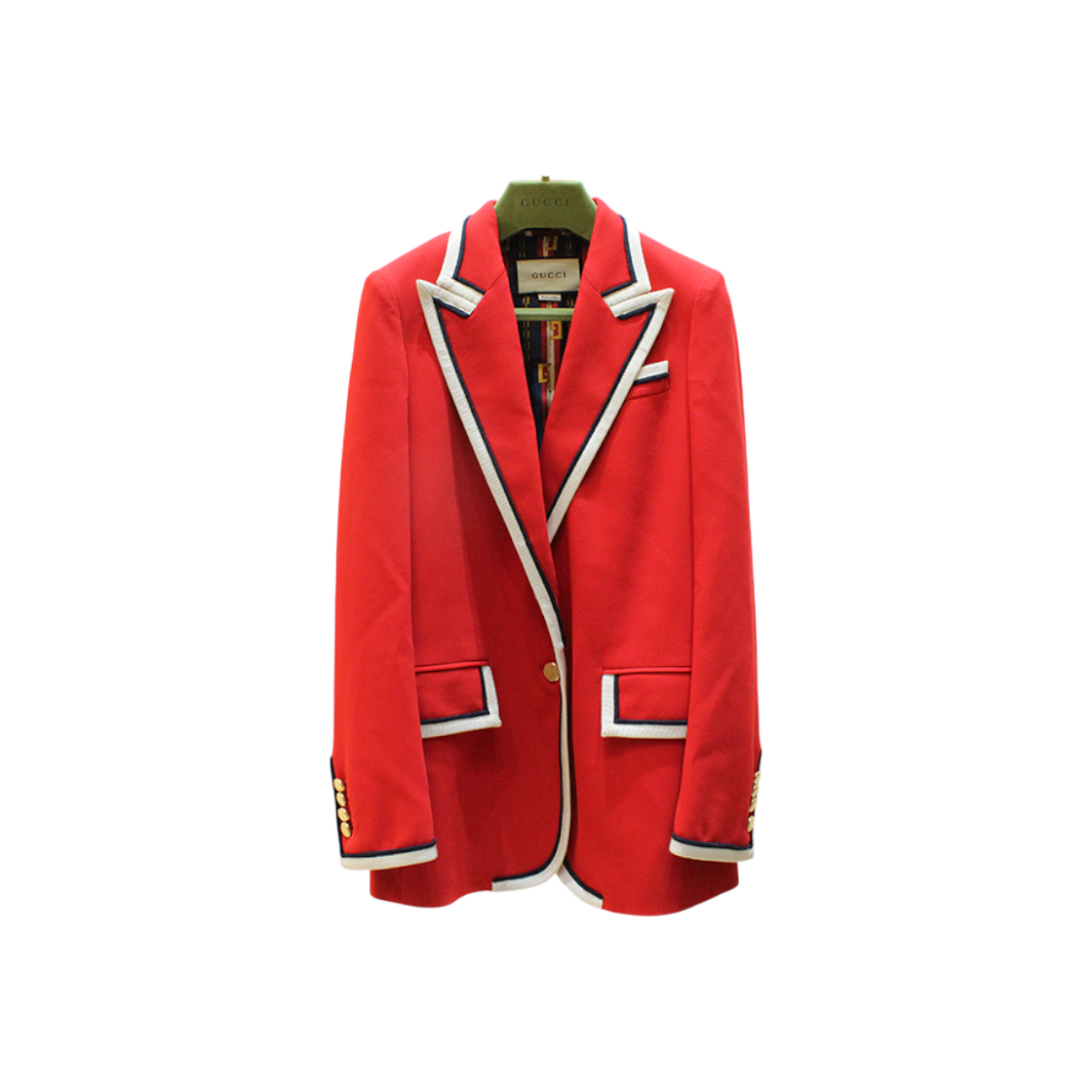 ITDIIU6W5I2O Gucci Web Viscose Jacket, Size 38, Style 523859